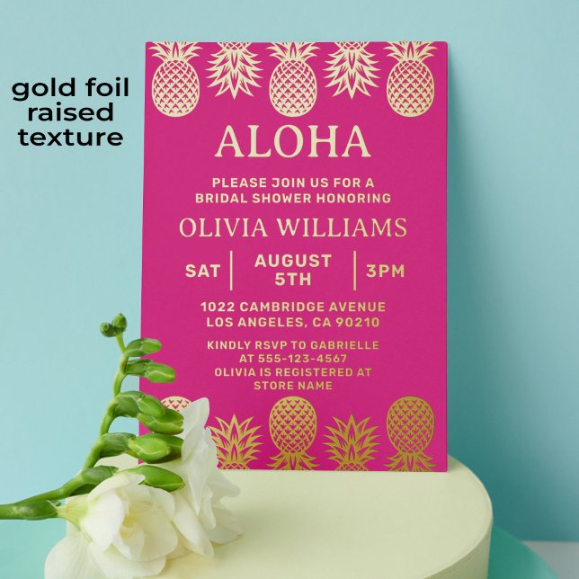 Brautparty Tropischer Ananas Luau Pink Folieneinladung (Tropical pineapple pink and gold foil bridal shower invitation)