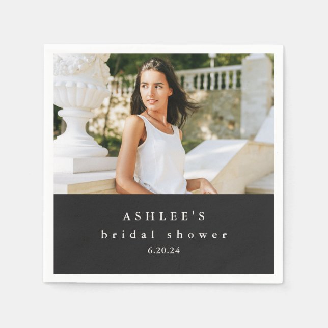 Brautparty Typografy Foto Black Serviette (Vorderseite)