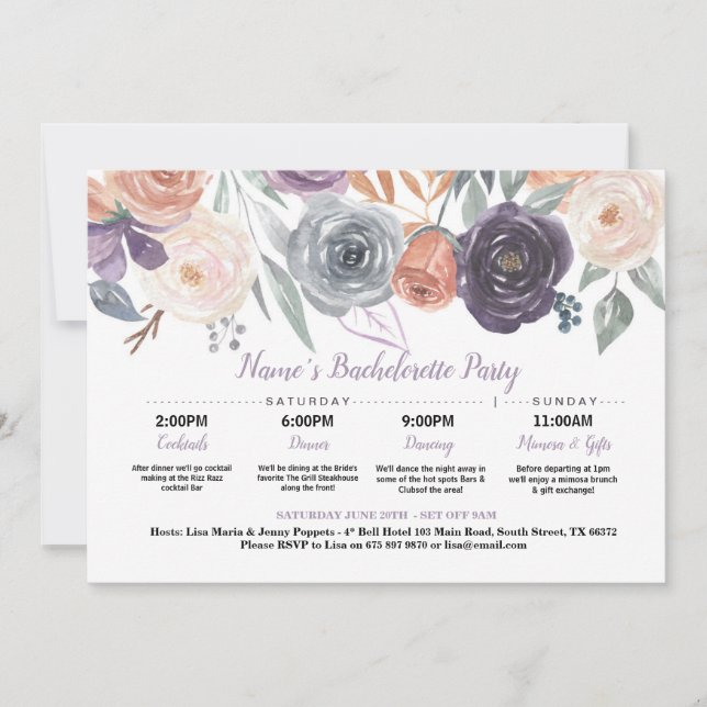 Brautparty Untergang Peach Lila Creme Einladung (Vorderseite)