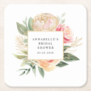 Brautparty-Untersetzer für Peony und Gold-Blume Rechteckiger Pappuntersetzer