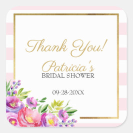 Brautparty Vielen Dank, dass Sie Pink & Gold Flora Quadratischer Aufkleber