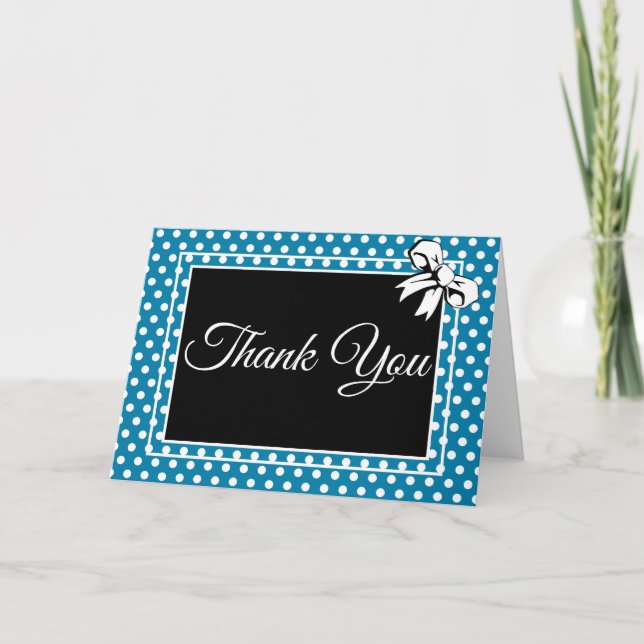 Brautparty Vintag Polka Dots Bows Blue & White Dankeskarte (Vorderseite)