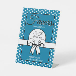 Brautparty Vintag Polka Dots Bows Blue & White Sockelschild