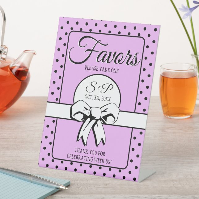 Brautparty Vintag Polka Dots Bows Lavender Sockelschild (In Situ)