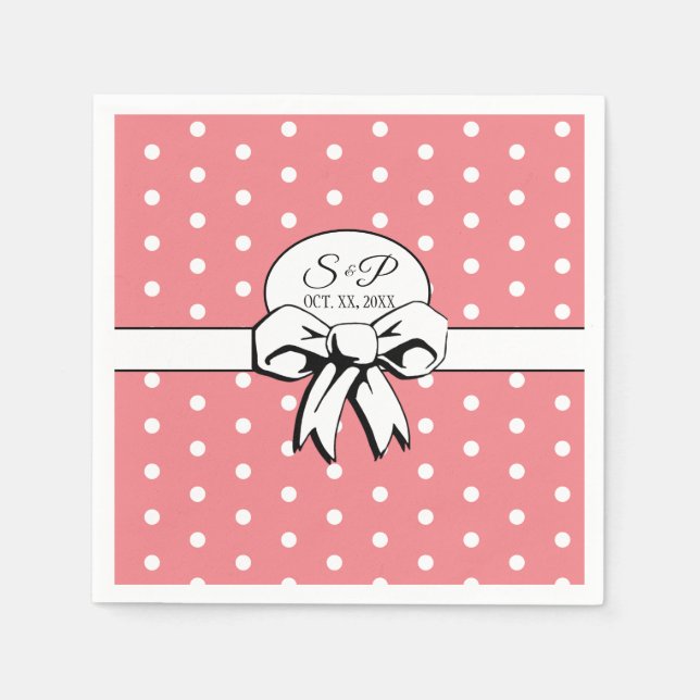 Brautparty Vintag Polka Dots Bows PInk & White Serviette (Vorderseite)