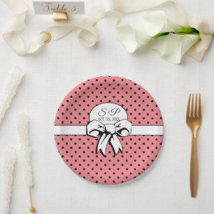 Brautparty Vintage Polka Punkte Schleifen Rosa Pappteller