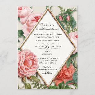 Brautparty Vintage Rose Blumenbäume Rose Gold Taup Einladung
