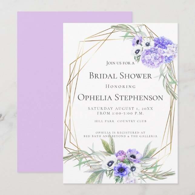 Brautparty | Violet Anemone Floral Bouquets Einladung (Vorne/Hinten)