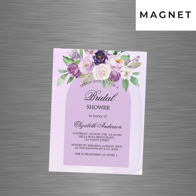 Brautparty violett violette Blumen Luxus Magneteinladung (Von Creator hochgeladen)