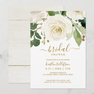 Brautparty Wasserfarbe Bouquet Weiße Grüne Einladung