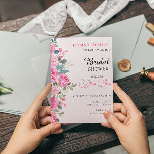 Brautparty Wasserfarbe Rosa Blumenmuster Einladung