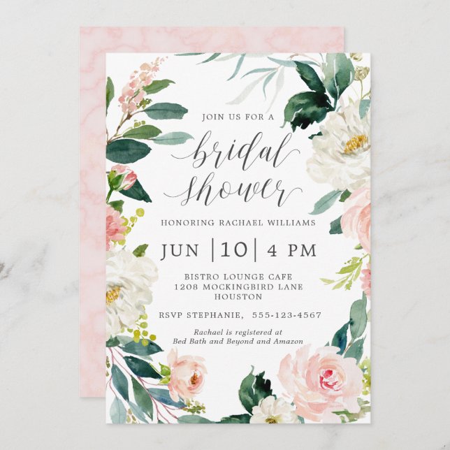 Brautparty Wasserfarben Einladung (Vorne/Hinten)