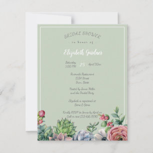 Brautparty Watercolo Pink Blue Green Succulator Einladung