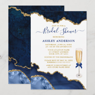 Brautparty Watercolor Blue Marble Geode Gold Einladung