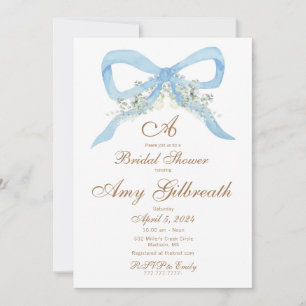 Brautparty Watercolor Blue Ribbon Einladung