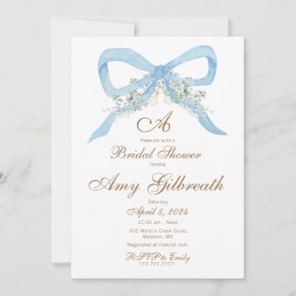 Brautparty Watercolor Blue Ribbon Einladung