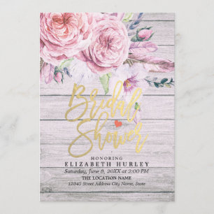 Brautparty Watercolor Boho Floral Rustikales Holz Einladung