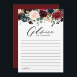 Brautparty "Watercolor Burgundy and Navy Blume" Hinweiskarte<br><div class="desc">Mit dieser individuell anpassbaren Brautparty-Ratenkarte geben Sie Ihrem Brautpaar Ihre Ratschläge. Es verfügt über eine blumengeschmückte Aquarellgarage mit roten,  bordeauxfarbenen,  rot-blauen und marineblauen Blumen mit grünen Akzenten. Personalisieren Sie diese Blumenberatungskarte,  indem Sie Ihre eigenen Brautpartys hinzufügen. Diese Blumenberatungskarte ist ideal für Herbst Brautparty.</div>