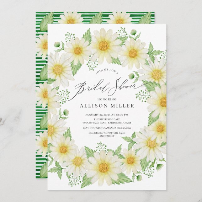 Brautparty "Watercolor Daisy Floral" Einladung (Vorne/Hinten)