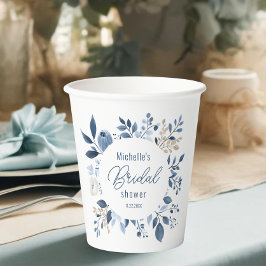 Brautparty Watercolor Dusty Blue Floral Boho Pappbecher
