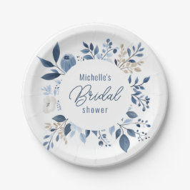 Brautparty Watercolor Dusty Blue Floral Boho Pappteller