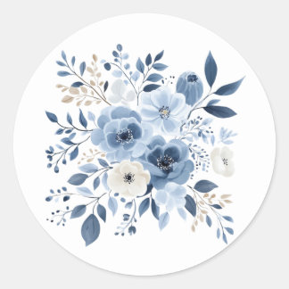 Brautparty Watercolor Dusty Blue Floral Boho Runder Aufkleber