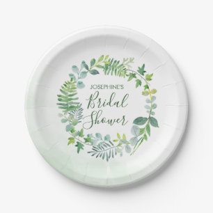 Brautparty "Watercolor Greenerity Wreath" Pappteller