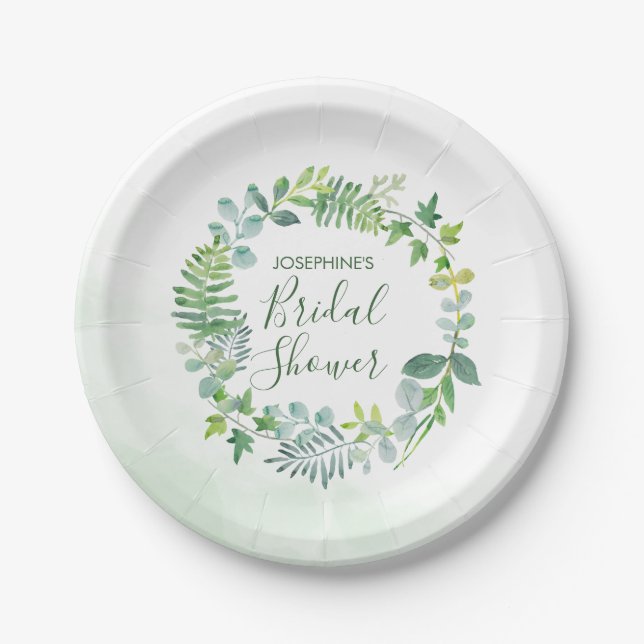 Brautparty "Watercolor Greenerity Wreath" Pappteller (Vorderseite)