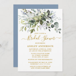 Brautparty Watercolor Greenery Dusty Blue Gold Einladung