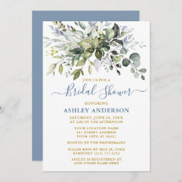 Brautparty Watercolor Greenery Gold Dusty Blue Einladung