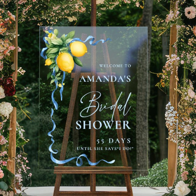 Brautparty "Watercolor Lemon Blue Ribbon WELCOME" Acrylschild (Von Creator hochgeladen)
