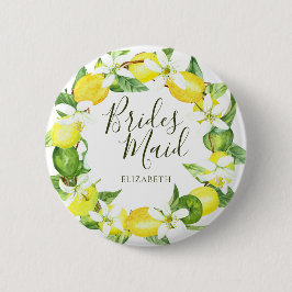 Brautparty Watercolor Lemon Wreath Bridesmaid Button