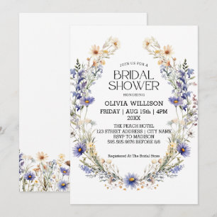 Brautparty "Watercolor Light Blue Wildblumen" Einladung