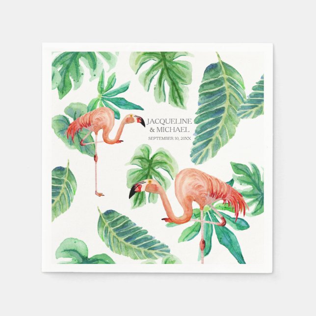 Brautparty Watercolor Pink Flamingo Leaf Serviette (Vorderseite)