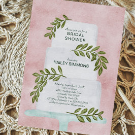 Brautparty Watercolor Wedding Cake w/Greenery Einladung