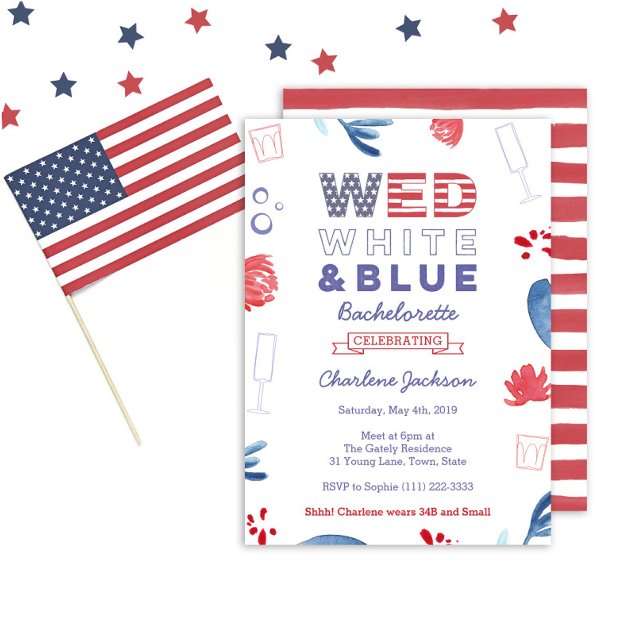 Brautparty WED Red White and Blue Bachelorette Einladung (Wed White And Blue Bachelorette Party Invitation )