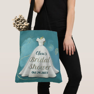 Brautparty Wedding Gown Deep Aquamarin Gold Glitze
