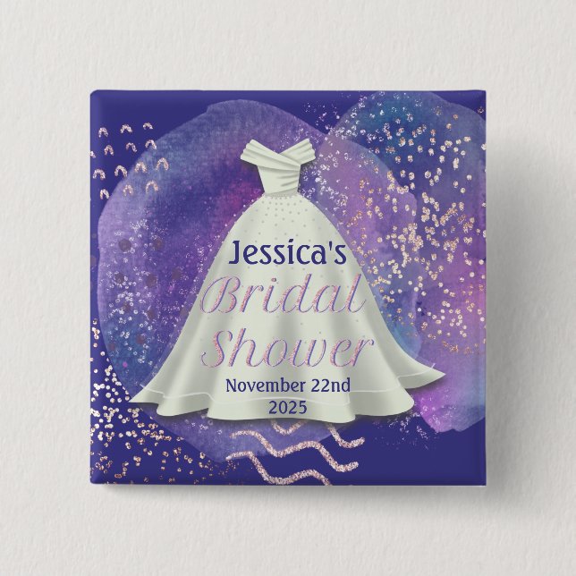 Brautparty Wedding Gown Lila & Rose Gold Glam Button (Vorderseite)