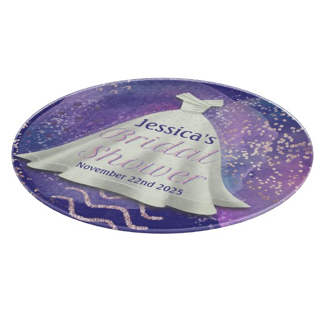 Brautparty Wedding Gown Lila & Rose Gold Glam Schneidebrett (Ecke)