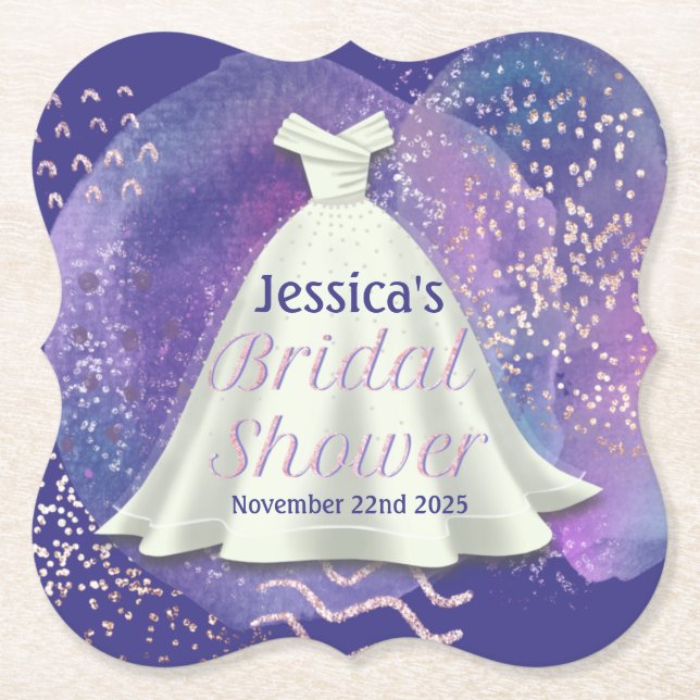 Brautparty Wedding Gown Lila & Rose Gold Glam Untersetzer (Vorderseite)