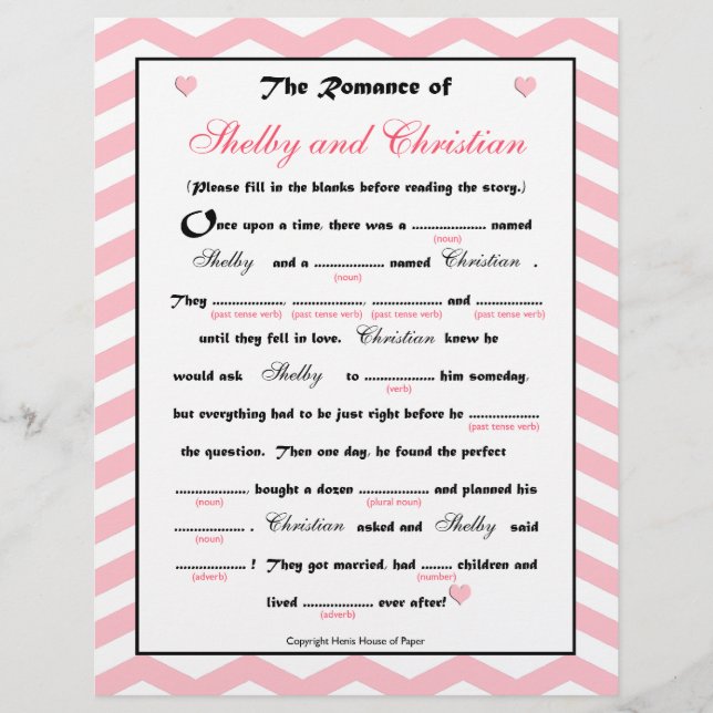 Brautparty Wedding Libs Game (Vorderseite)