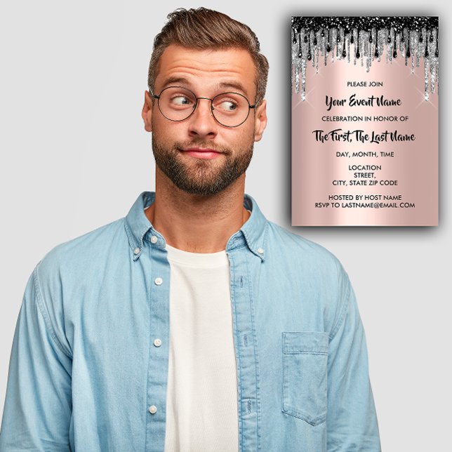 Brautparty Wedding Sweet 16. Rose Black Tropfens Einladung (Bridal Shower Wedding Sweet 16th Rose Black Drips Invitation)