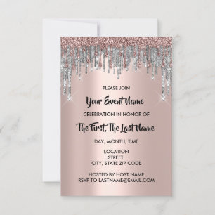 Brautparty Wedding Sweet 16. Rose Glitzer Tropfen Einladung