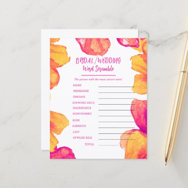 Brautparty Wedding Theme Word Scramble (Vorderseite/Rückseite Beispiel)