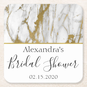 Brautparty Weiß und Gold Eleganter Marmor Rechteckiger Pappuntersetzer