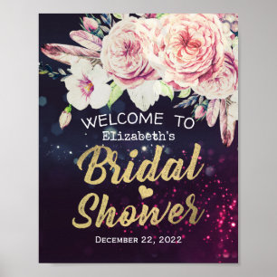 Brautparty Welcome Boho Blumenfedern Lila Poster