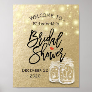 Brautparty Welcome Mason Jar String Lights Gold Poster