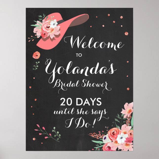 Brautparty Welcome Sign Derby Hat Blume Poster (Vorne)