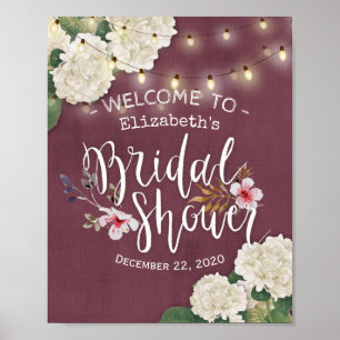 Brautparty Welcome Sign Hydrangea String Lights Poster