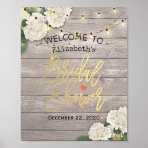 Brautparty Welcome Wood Blume String Lights Poster